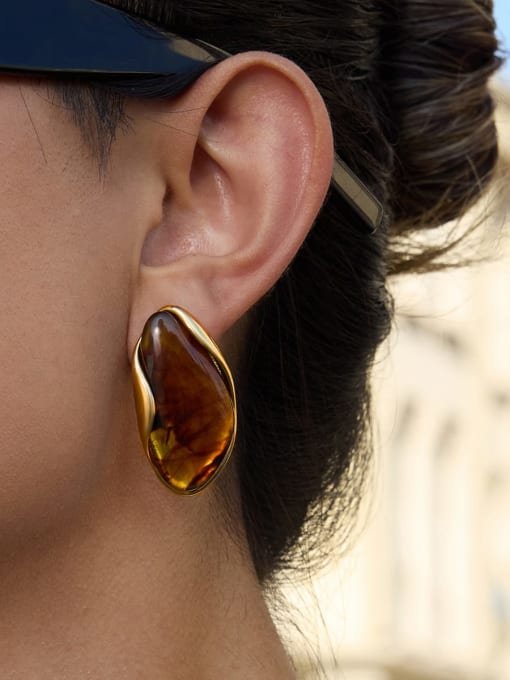 Stainless Steel Natural Stone Irregular Hip Hop Stud Earring - Image 2