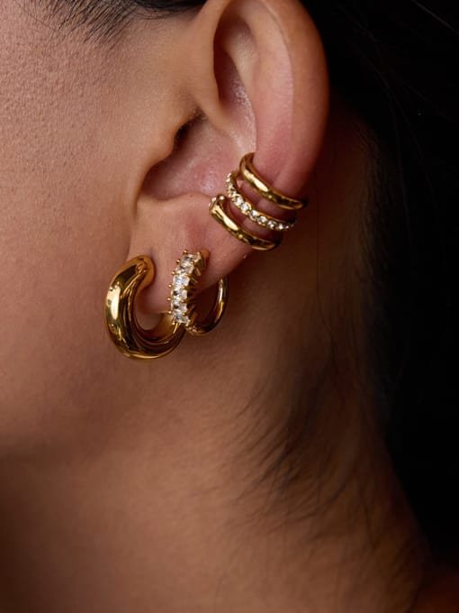 Stainless Steel Cubic Zirconia Geometric Hip Hop Stud Earring - Image 2