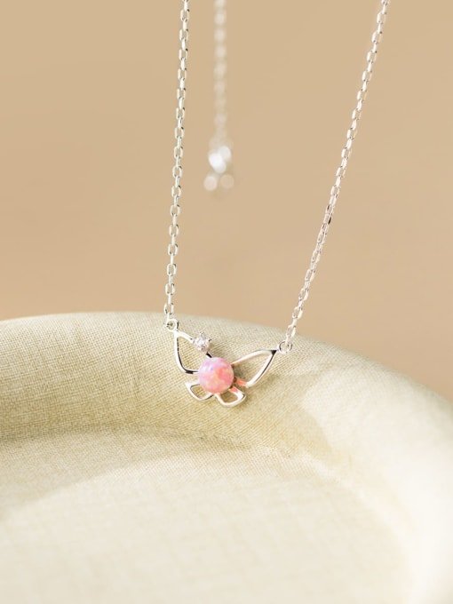 Sterling Silver Opal Butterfly Minimalist Necklace