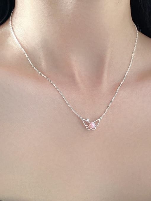 Sterling Silver Opal Butterfly Minimalist Necklace - Image 2