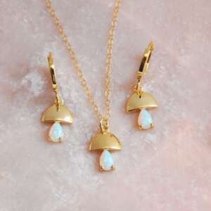 Brass Opal Mushroom Minimalist Necklace